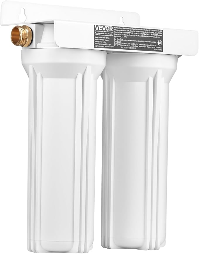 VEVOR RV Water Filter, 2-Cartridge 2.5 x 10 in Water Filter System for RV, Remove Sediments, Chlorine, Bad Tastes, Odors, and Most Contaminants, RV Filter for Campers, Boats, Vans