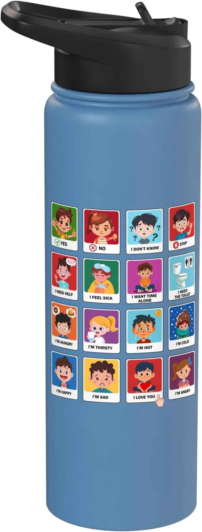 Autism Communication Cards Kids Emotions Speech Therapy AAC Stainless Steel Insulated Water Bottle