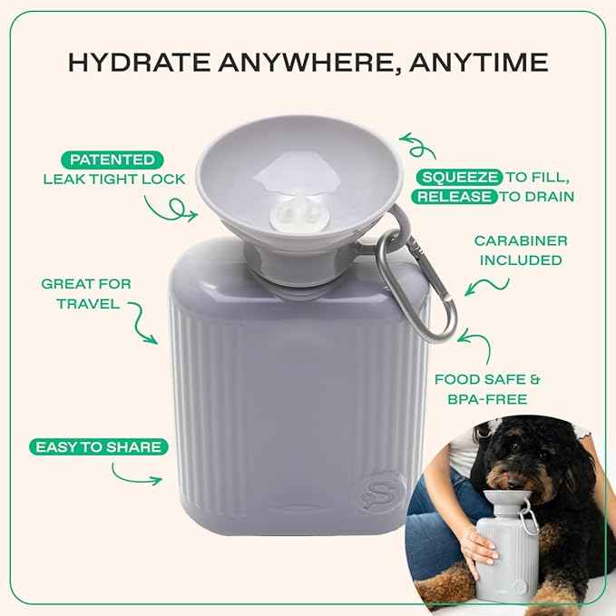 Springer Dog Water Bottle | Portable Travel Water Bottle Dispenser For Dogs - As Seen on Shark Tank | Patented, Leak-Proof Bottles Fill Bowl With Water - Ideal for Walking | BPA-Free 44oz Gray