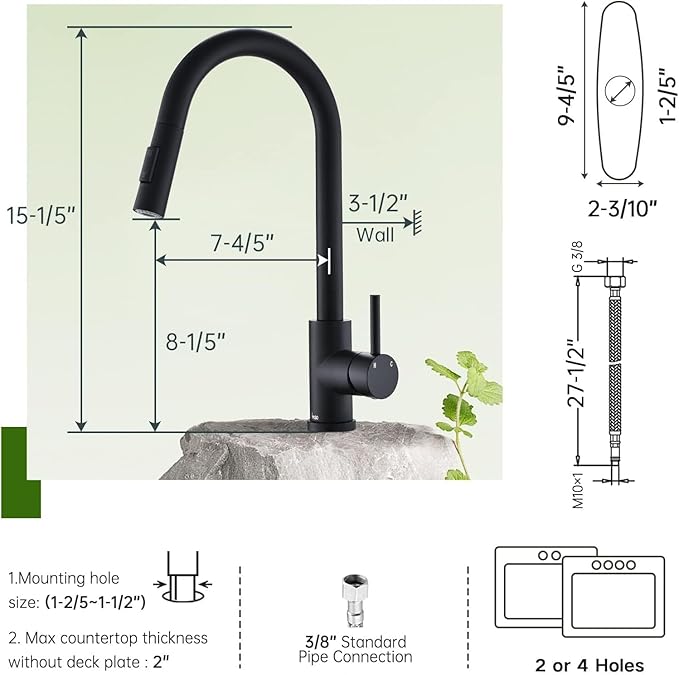 APPASO Black Kitchen Faucet with Soap Dispenser, Matte Black Kitchen Faucet with Pull Down Sprayer, 2-Mode Kitchen Sink Faucets, Modern Kitchen Faucet for RV/Bar Sink, Solid Stainless Steel