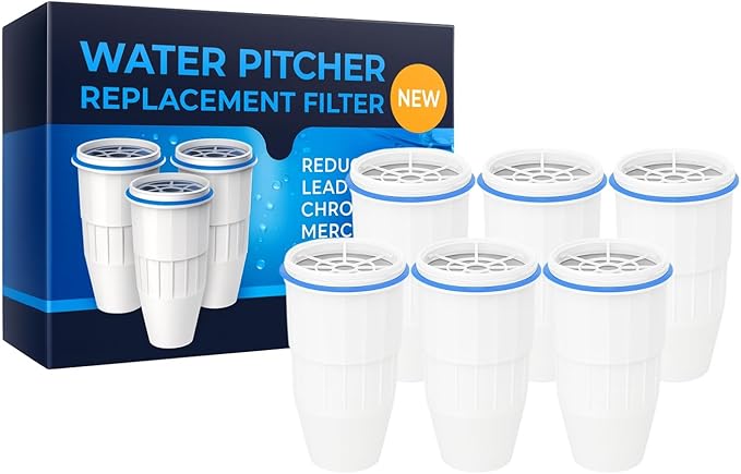 Nispira Water Filter Replacement Compatible with ZeroWater Pitchers and Dispensers ZR-001, ZR-004, ZR-017, ZP010, 5-Stage Filtration System, 6 Pack