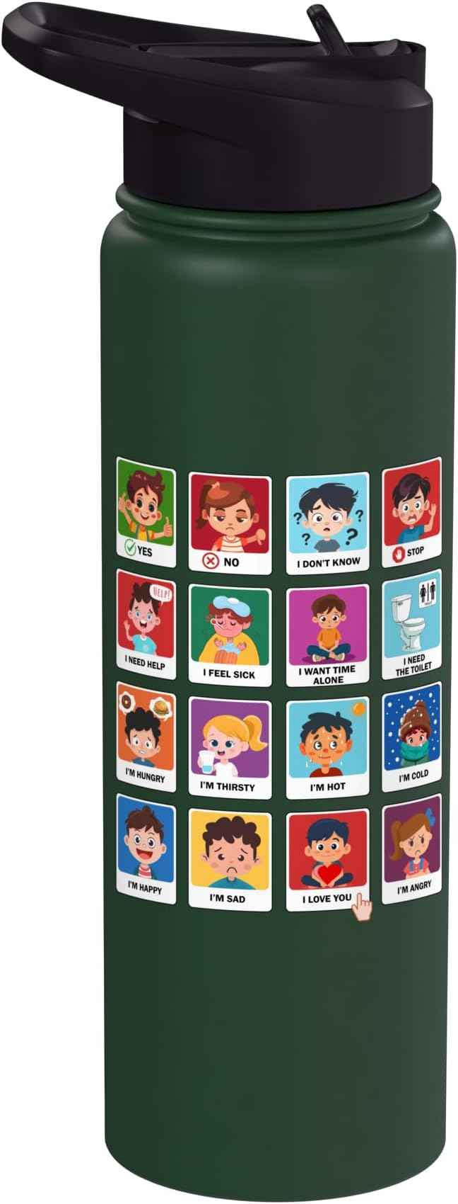 Autism Communication Cards Kids Emotions Speech Therapy AAC Stainless Steel Insulated Water Bottle