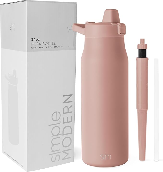 Simple Modern Filtered Water Bottle | Insulated Stainless-Steel Carbon Filter Travel Water Bottles | Reusable for Clean Drinking Water On The Go | 34oz, Mauve Me