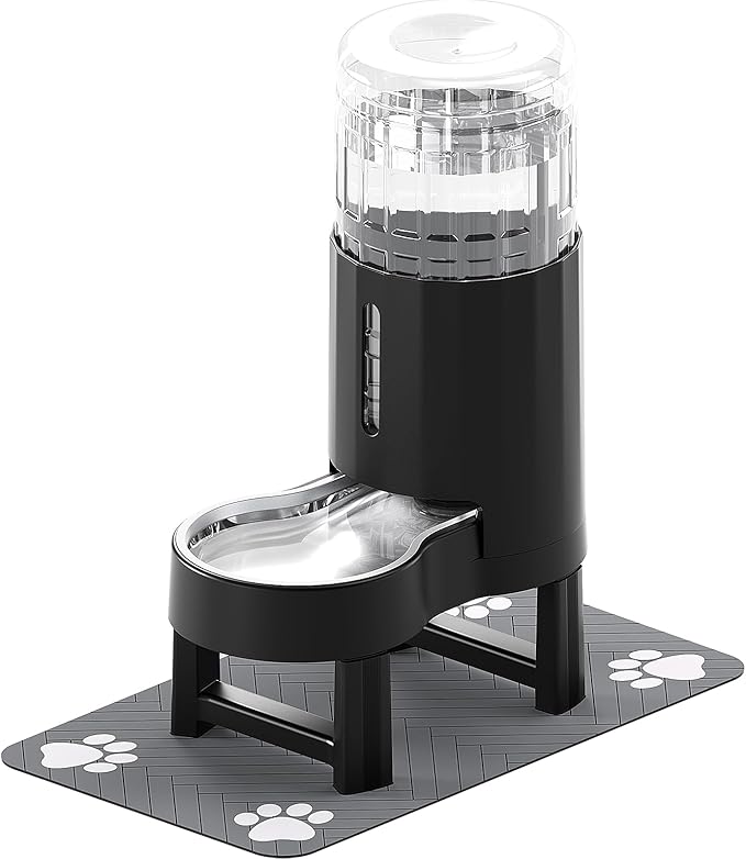 CZPET Elevated Dog Water Bowl Dispenser 8L with Mat for Large Dogs,Tall Raised Pet Waterer Stand,Relieve Neck Pressure,Large Capacity and Drinking Area Noise-Free for Pets (8L+Stand+Mat,Black)