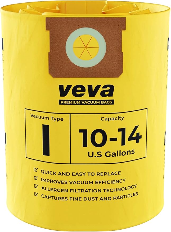 10 Pack, 10-14 Gallon Filter Bags for Shop Vac Vacuum - Type I 90672 - High-Efficiency Vacuum Bags - AquaVibe