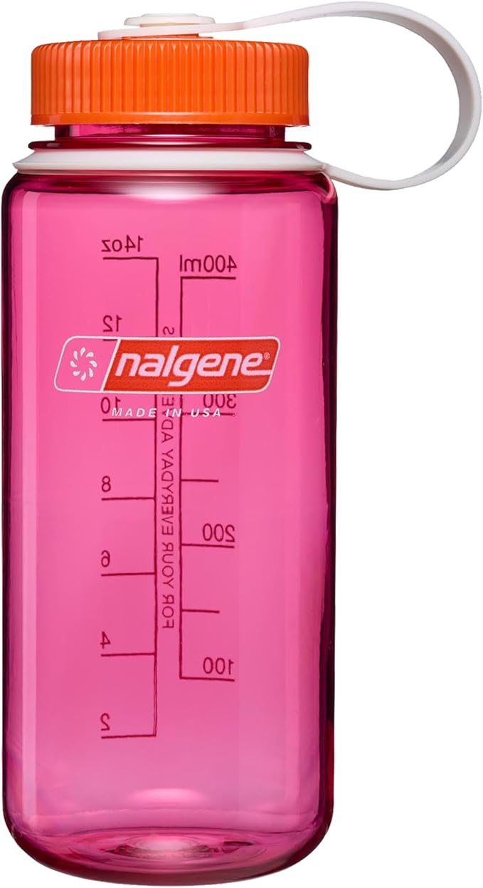Nalgene 16 oz Wide Mouth Water Bottle | BPA-Free, Durable & Leak Proof, Lightweight, Fits In Cupholders – Thrill & Motion, Fuchsia Purple w/Flame