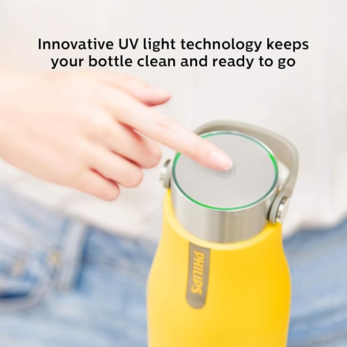 Philips Water GoZero UV Self-Cleaning Smart Water Bottle Vacuum Stainless Steel Insulated Water Bottle with Handle Double-wall, Auto Cleaning, Keep Drink Hot or Cold, BPA Free