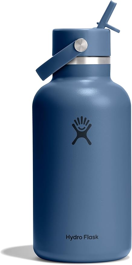 Hydro Flask Water Bottle - Insulated Stainless Steel - Wide Straw Lid, Non Spill, Leakproof in 64 Oz Harbor Blue