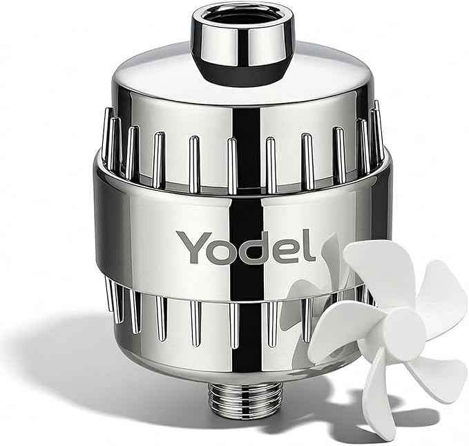 Yodel Shower Filter for Hard Water - 25 Stage Shower Head Filter Removes Chlorine for Hair and Skin, Reduces Dry Skin, Dandruff and Hair Damage, Universal High Output Water Filter,Chrome