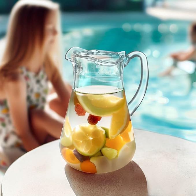 Amazing Abby - Droply - Plastic Pitcher (64 oz, 2 Quart), Clear Water Pitcher with Lid, Fridge Jug, BPA-Free, Shatter-Proof, Great for Iced Tea, Sangria, Lemonade, Juice, Milk, and More