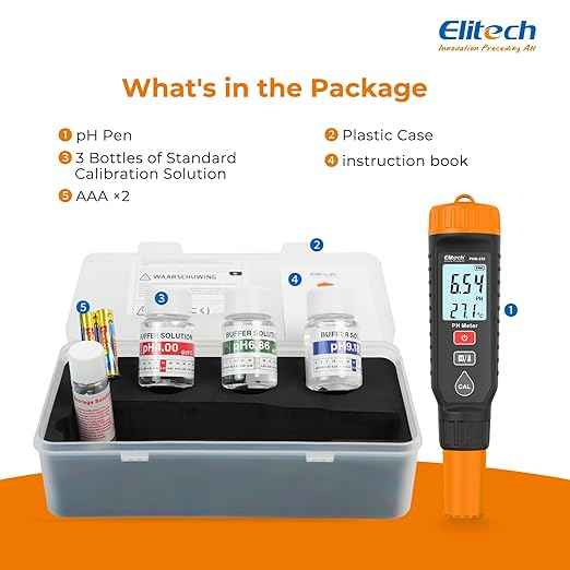 Elitech Professional pH Pen Meter - Digital Tester for pH & Temperature in Hydroponics, Growing Solutions with Full Calibration Kit for Plant Health, PHM-230