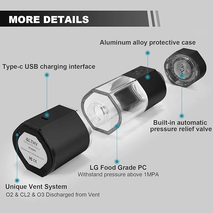 300ML Portable Hydrogen Rich Water Cup, Hydrogen Generator Water Filter, USB Charging Electrolyte Water Cup, 5000PPB High Concentration Health Bottle