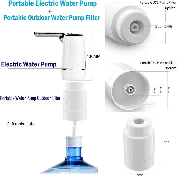 CoolWAY Gallon Bottle Electric Pump Filter - Portable Water Dispenser for Camping, Outdoors, Home and Office, 5 Gallon Water jug Dispenser with Filter
