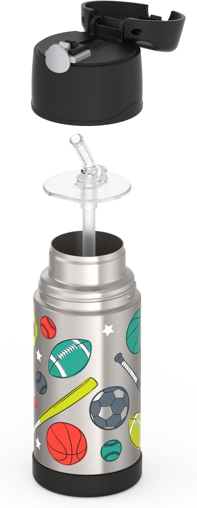 THERMOS FUNTAINER Water Bottle with Straw - 12 Ounce, Sports - Kids Stainless Steel Vacuum Insulated Water Bottle with Lid