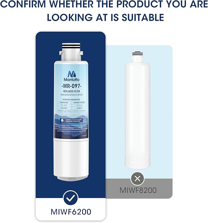 MARRIOTTO MIWF6200 Water Filter Replacement,Compatible with Midea French Door and Side-by-side Refrigerators,Sharp SJWF200,SJG2254FS (2 Pack) - AquaVibe