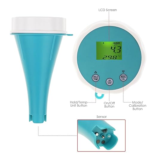 6-in-1 Smart Water Quality Tester Bluetooth Floating Monitor for Pools, Spas, and Hydroponics - pH, EC, ORP, Chlorine, Salinity, and Temperature Measurement