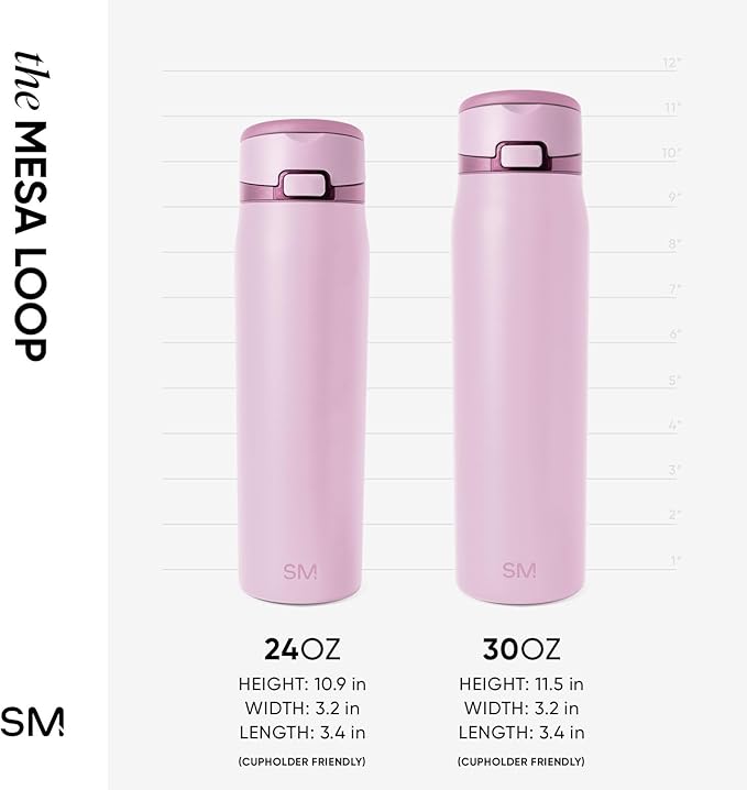 Simple Modern Mesa Loop Water Bottle with Covered Straw and Handle | 30oz Cup Holder Friendly Insulated Stainless Steel Bottles for Travel, Sports and School | Pink Champagne