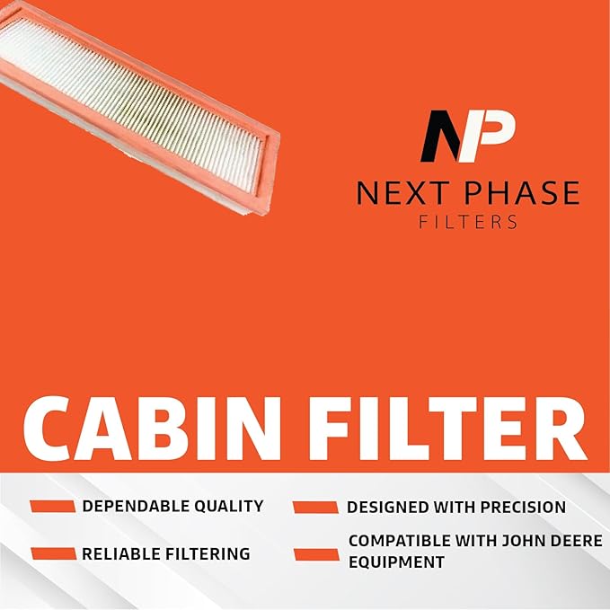Cabin Filter - Compatible with John Deere Equipment - Forwarders, Loaders & Tractors - Cabin Air Filter for Efficient Recirculation Air Mode - Replaces O.E. RE195491; Baldwin PA5768; Wix WP10188
