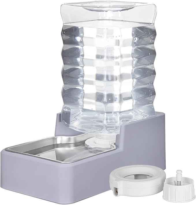 Automatic Water Dispenser Large: Upgraded 100% BPA-Free 8L Light Gray Stainless Steel Bowl Gravity Waterer for Medium/Large Pets