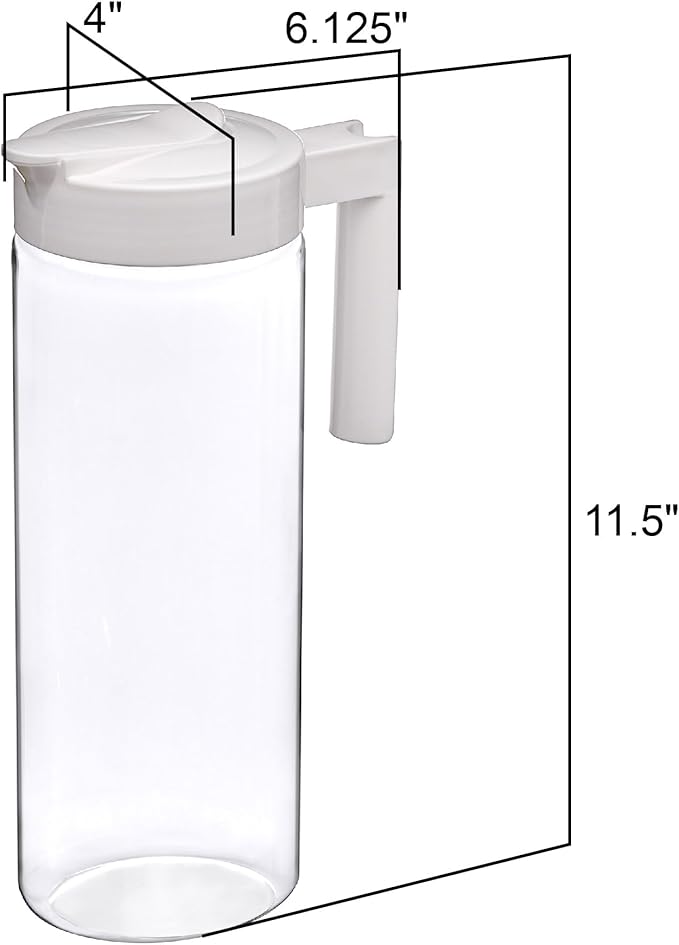 Amazing Abby - Skinny - 2-Pack Tritan Pitcher (64 oz), Unbreakable Plastic Water Pitcher with Lid, BPA-Free, Heat-Resistant, Dishwasher-Safe, Great for Both Iced and Hot Drinks, White