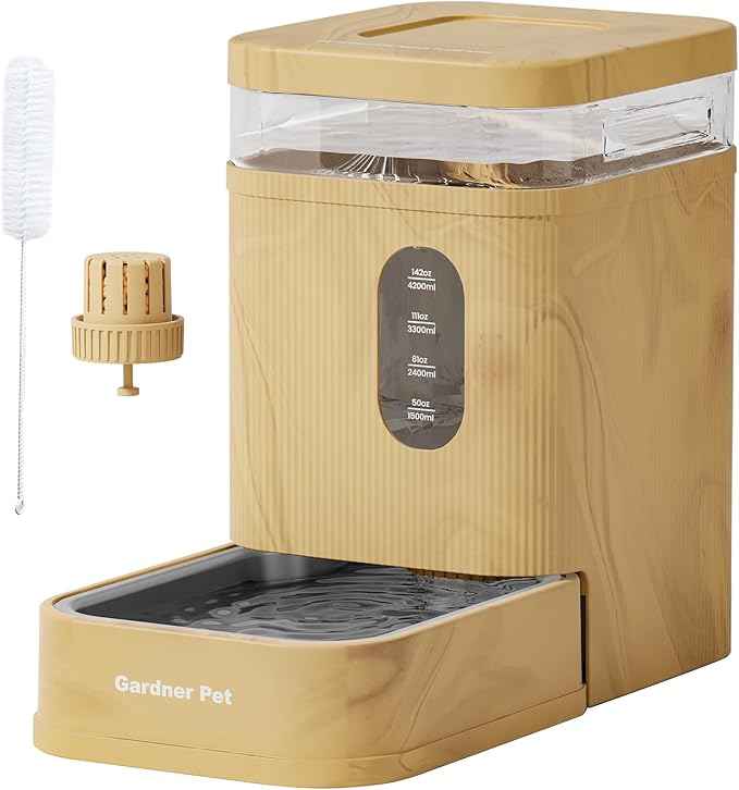 Gardner Pet 1.7 Gallon Automatic Dog Water Bowl Dispenser 6.5L Gravity Water Feeder with Stainless Steel Bowl & Maifan Stone Filter, BPA-Free for for Cats and Dogs (Brown, 1.7 Gallon)
