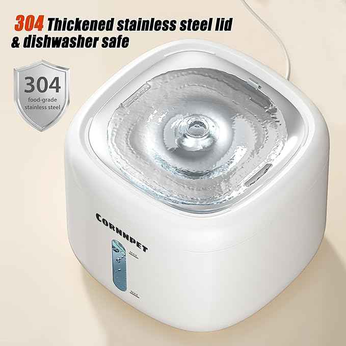 Cat Water Fountain 2.2L with 3 Filters and 1 Mat, Dual Flow Modes Dog Water Fountain with Ultra Silent and Auto Stopping for Small Kitty Cats and Dogs - White