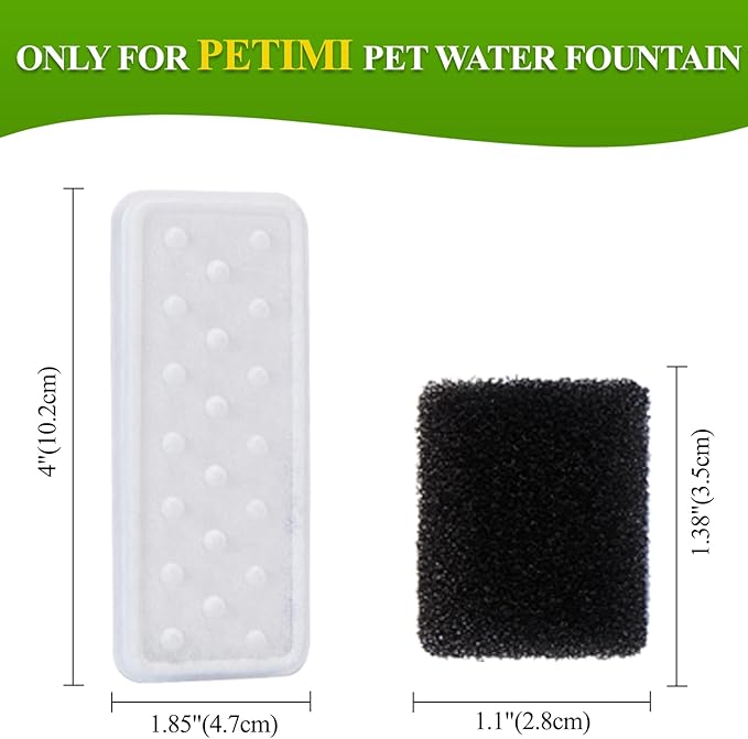 Accessories Set (Replacement Filter & Water Pump Sponge) for Pet Water Fountain- 6 pcs Packed Filters & 6 pcs Packed Sponges, Only Suitable for PETIMI Pet Water Fountain (Model PF-SS-01/02/03)