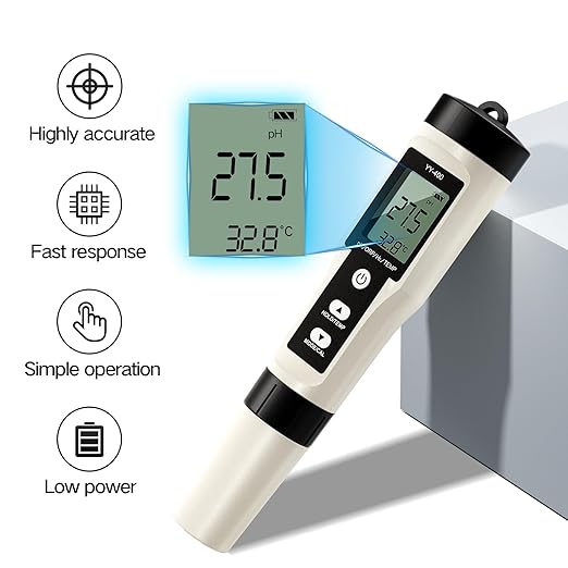 ZuanXin PH Meter, 4 in 1 Digital Water Quality Tester with PH/ORP/Temp/H2, PH Tester for Drinking Water, Swimming Pools, Hot Tubs, and Spas