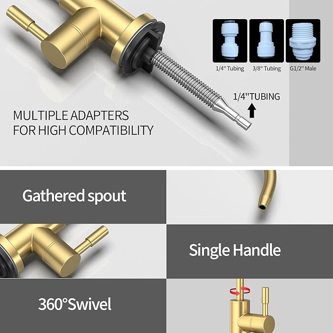 Kitchen Sink Faucet with Pull - Down Sprayer, 2 - Handle 3 - in - 1 Kitchen Sink Filter Faucet, Cold and Hot Mixer Drinking Water Faucet (Gold)