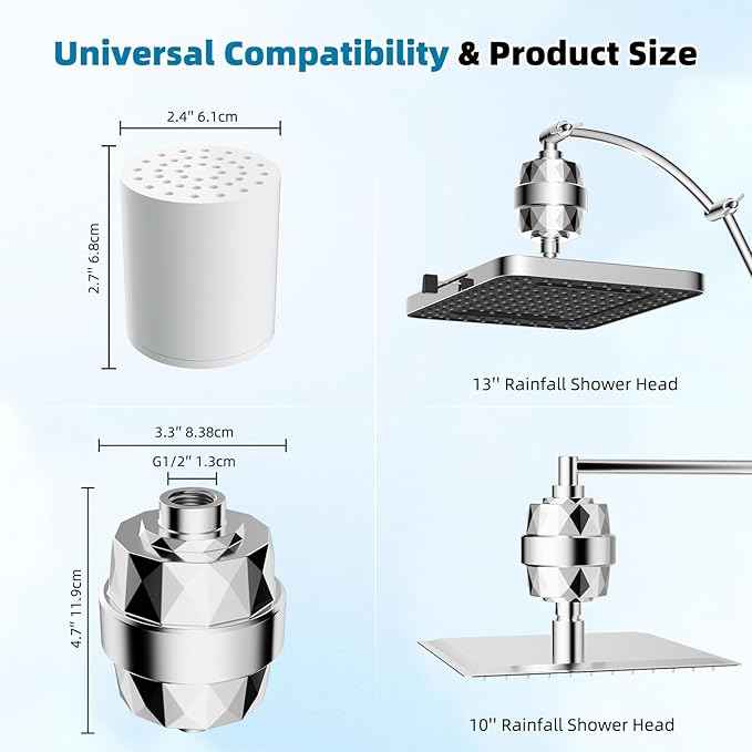Hibbent Upgraded High Output Shower Filter for Hard Water, 20 Stage Showerhead Filter with Vitamin C, Removes Chlorine and Fluoride, Reduces Dry Itchy Skin, Eczema, and Dandruff, Chrome