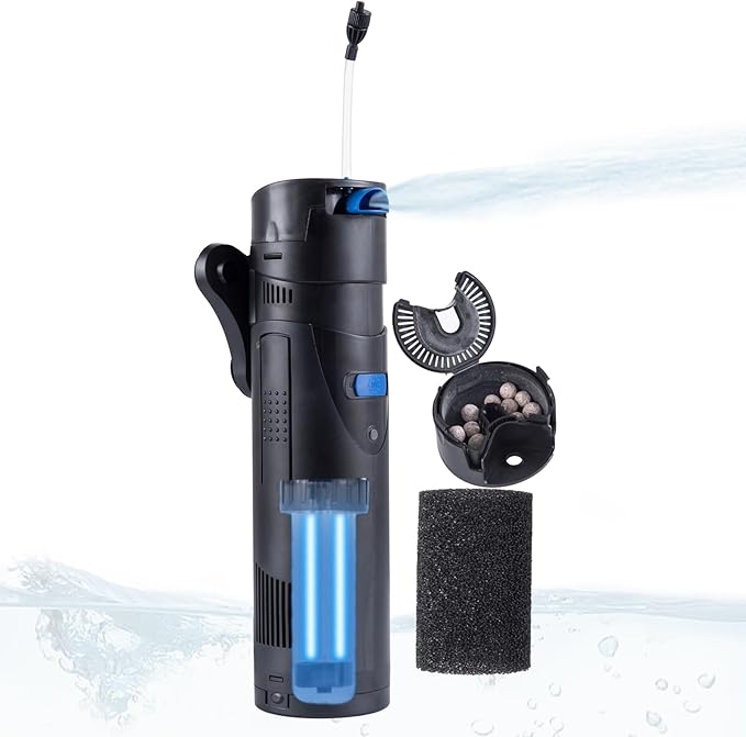 UV Aquarium Filter Uv Sterilizer For 21-53 Gallon Fish Tank 185GPH, 20 Watt Submersible Internal Pump Uv Sterilizer For Salt Water Aquarium 4.9FT Cord | Marine Aqua,Turtle Tank Green Killing Machine - AquaVibe