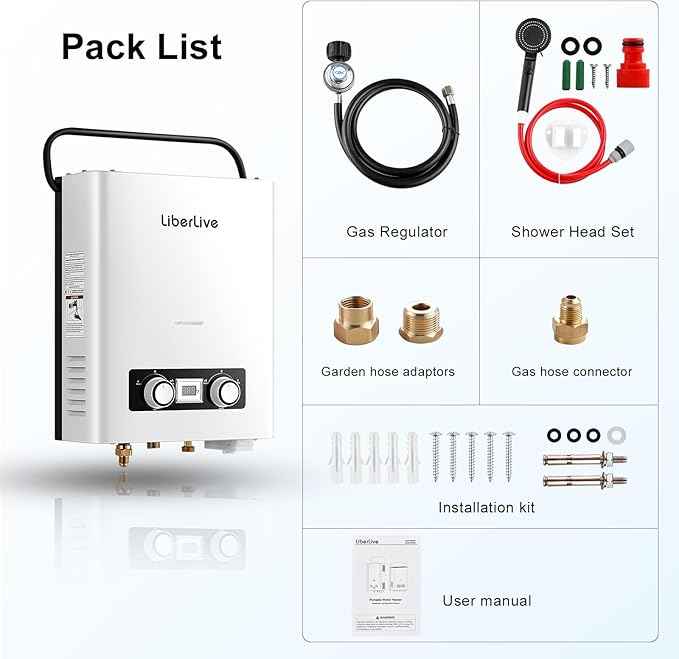 Propane Tankless Water Heater, 5L 1.32 GPM Outdoor Portable Gas Instant Hot Water Heater with Digital Display Overheating Protection, for Camping Barn Cabin RV White