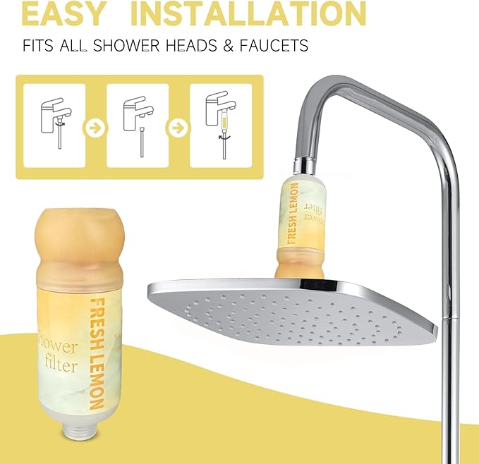 Vitamin C Shower Filter for Hard Water, Aromatherapy Softener Purifier, Easy Installation,Brighter Skin & Hair, Chlorine Free, Suitable for any shower head (Refreshing Lemon)