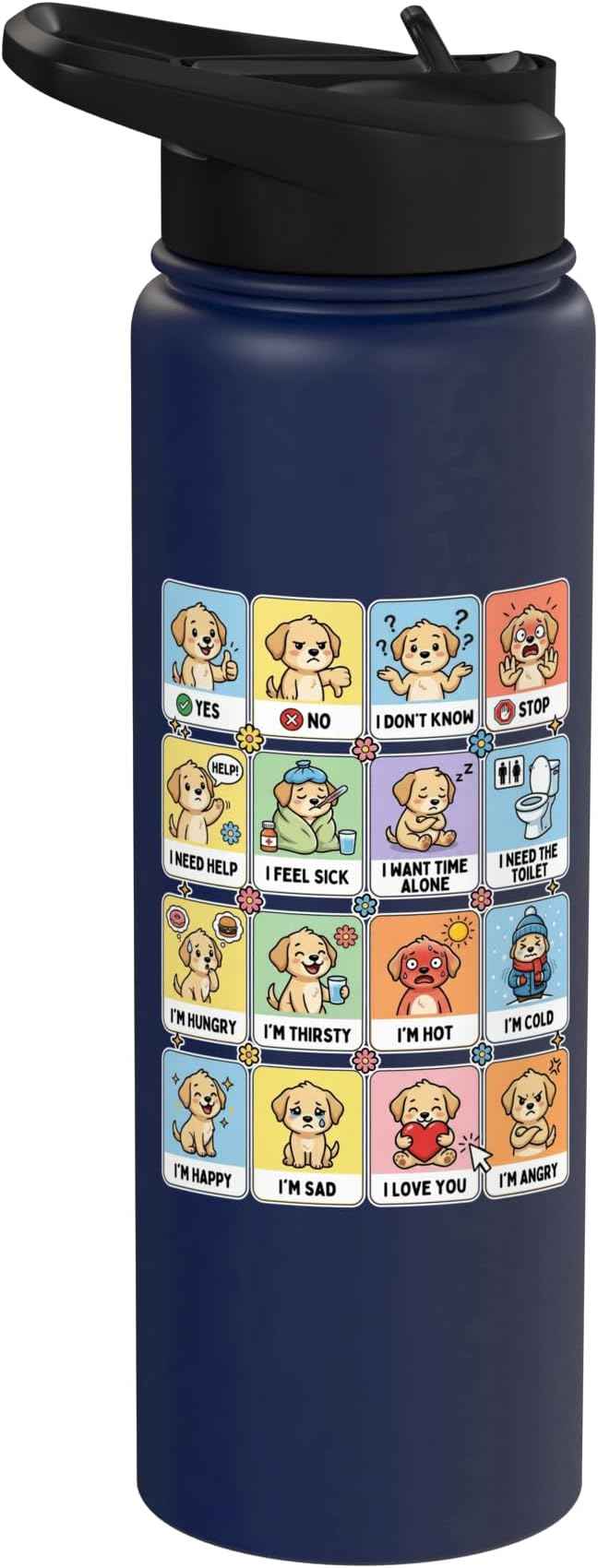 Autism ACC Communication Dog Lovers Kids Cute Autistic Stainless Steel Insulated Water Bottle