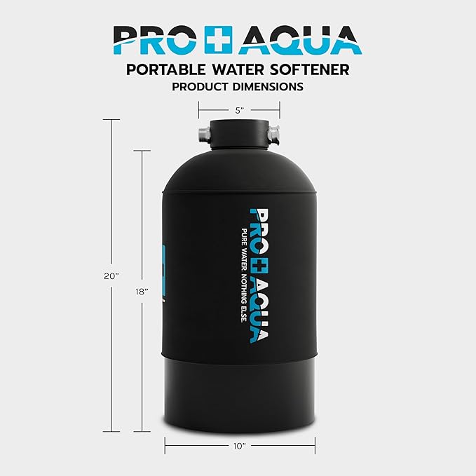 PRO+AQUA 16,000 Grain Portable Water Softener for RV, Trailers, Boats, Mobile Car Wash, Pressure Wash – Protects Water Systems from Hard Water Damage and Corrosion, with Pre-Filled High-Capacity Resin
