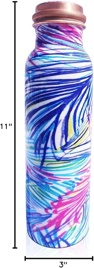 Pure Printed Copper Water Bottle - Leak Proof Ayurvedic Drinkware Copper Vessel for Sports, Gym, Outdoors, Yoga, Health Benefits