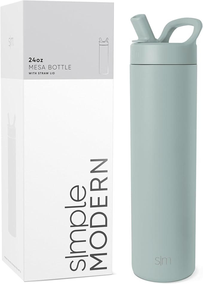 Simple Modern Water Bottle with Straw lid | Insulated Stainless Steel Thermos | Reusable Travel Water Bottles for Gym & Sports | Leak Proof & BPA Free | 24oz, Sea Glass Sage