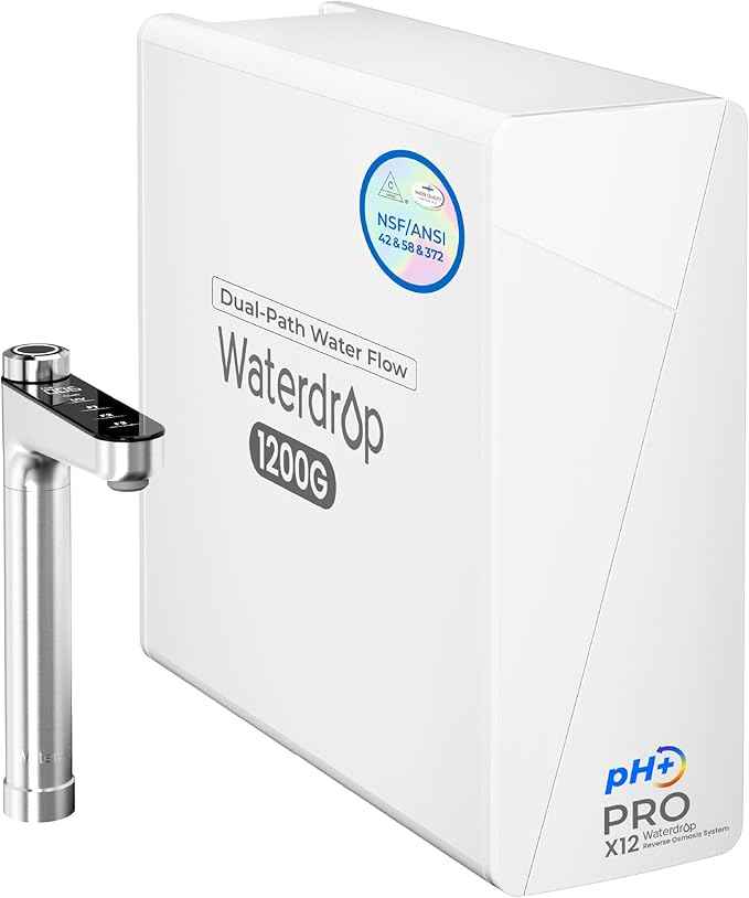 [ Dual Flow ] Waterdrop X12-PRO 1200 GPD Reverse Osmosis Water Filter, Alkaline Mineral pH+, NSF/ANSI 58&372 Certified, Tankless Reverse Osmosis System, 11-Stage, Smart Faucet, BPA Free