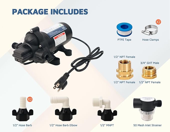 T33 Automatic On-Demand Diaphragm Pump 115Vac, 4.0GPM, 45PSI, Industrial Water Pressure Pump for Kitchen, Bathroom, RV, Marine Yacht, Caravan, Garden