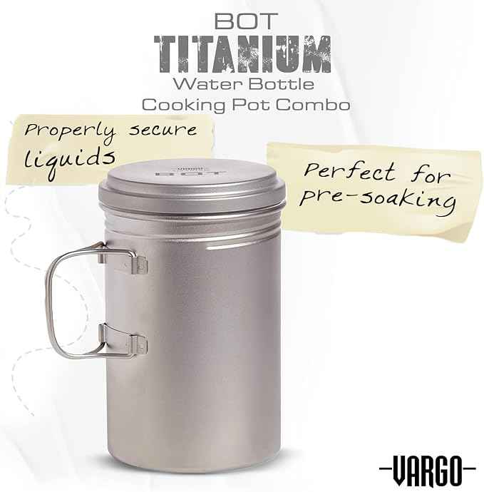 Vargo Titanium BOT Series | BOT-HD Bottle Pot – 1 Liter (34 oz.) Ultralight Water Bottle Cooking Pot Weighs 153 grams (5.4 oz.) | Backpacking Camping