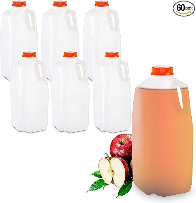 MT Products 64 Oz. Empty HDPE Plastic Juice/Milk Bottles with Tamper Evident Caps - Case of 60