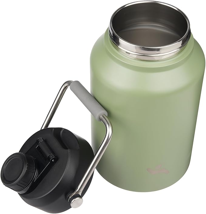 1 Gallon Jug with Handle,128 oz Insulated Water Bottle with Carrying Pouch, Double Wall Vacuum Stainless Steel Metal Bottle,Camp Green