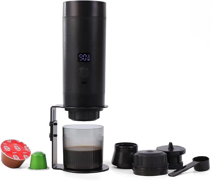 Wireless Mini Espresso Machine; Portable Coffee Maker for Travel/Camping/Office; 3-in-1 Single Serve Coffee Maker; Compatible with Capsules&Ground Coffee; Gifts for Espresso Lovers (Black)
