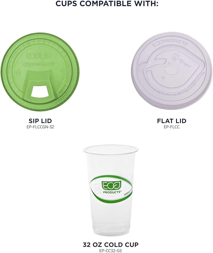 ECO PRODUCTS GreenStripe Clear Compostable 32oz PLA Large Plastic Cups, Case of 600, Disposable Renewable Plant-Based Cold Cups, For Cold Drinks & Snacks, BPI Certified, ASTM Compliant.