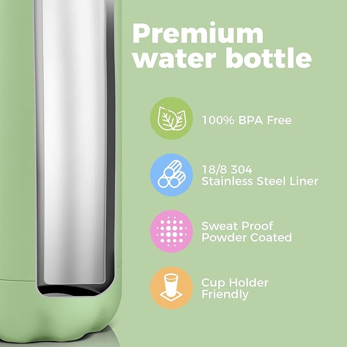 Volhoply 17oz Insulated Water Bottles MultiPack, BPA Free Water Bottle for Kids, Gym, Travel, Sports, Available in Packs of 1, 4, or 8（Green,4 Pack）