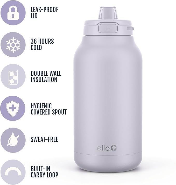 Ello Hydra 64oz Half Gallon Vacuum Insulated Stainless Steel Jug with Locking