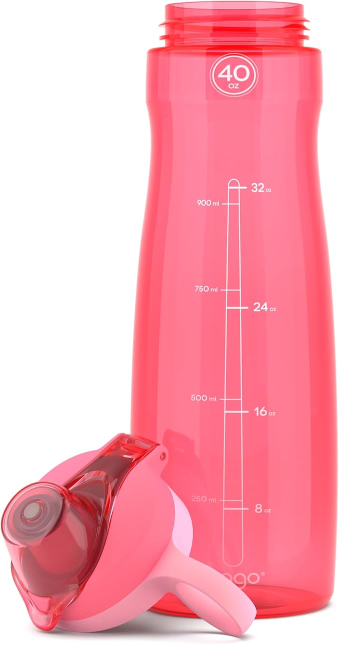 Pogo BPA-Free Plastic Water Bottle with Chug Lid, Pink, 40 oz.