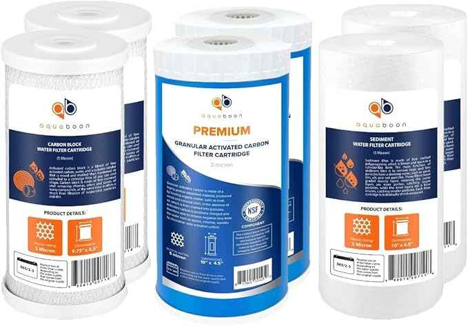 Aquaboon 5 Micron 10 x 4.5 Carbon Block Chlorine Reduction, Ganular Activated Carbon (GAC) Purification Cartrige and Sediment Water Filter - Whole House Water Filter Replacement, 2-Pack