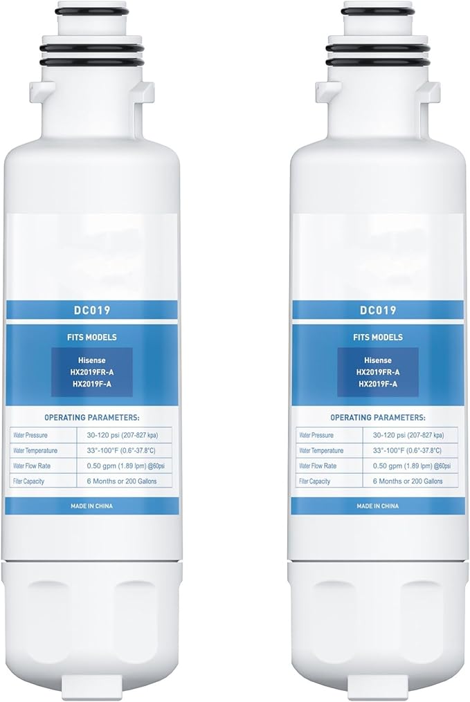 HX2019FR-A, HX2019F-A Water Replacement, Compatible With Hisense HRM260N6TSE, HRFD560SW, HRCD585BW, HRCD650BW, HRFD634BW, HRCD586TBWB and Mora MRM260N6TSE, 2 PCS