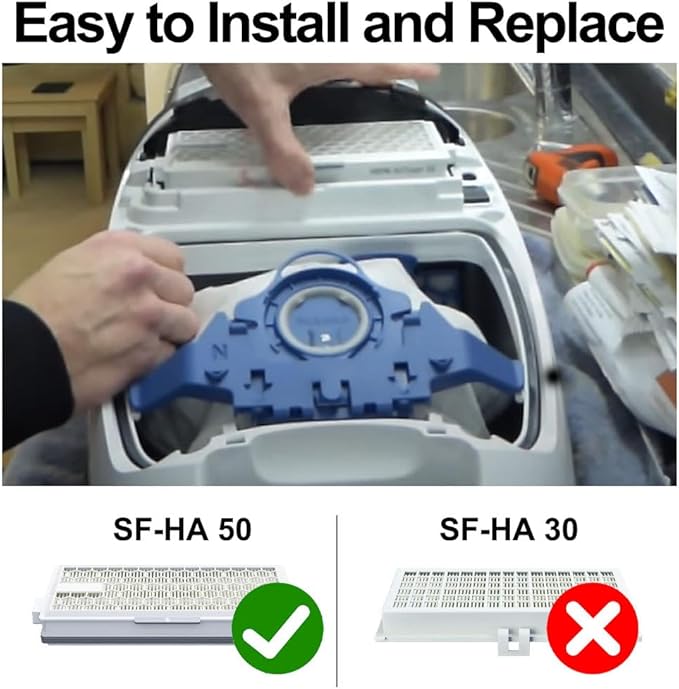 4 Pack SF-HA 50 HEPA AirClean 50 Filter for Miele, Vacuum Filters Compatible with Miele S4, S5, S6, S8, S8000 Series, Complete C2 & C3, with 4 AirClean 3D GN Vacuum Cleaner Bags+ 2 Air Clean Filters - AquaVibe